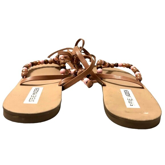 Steve Madden Jenny Blush Lace Up Thong Bead Vegan Leather Flat Sandals 7.5M - Picture 6 of 8